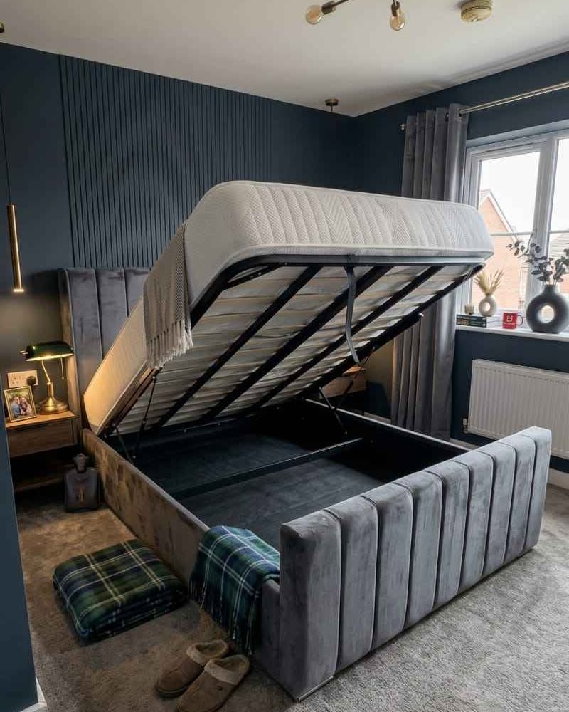 Lauren Cuddy Facebook ad: King Size Ottoman Storage Bed Frame & Mattress - In Stock…