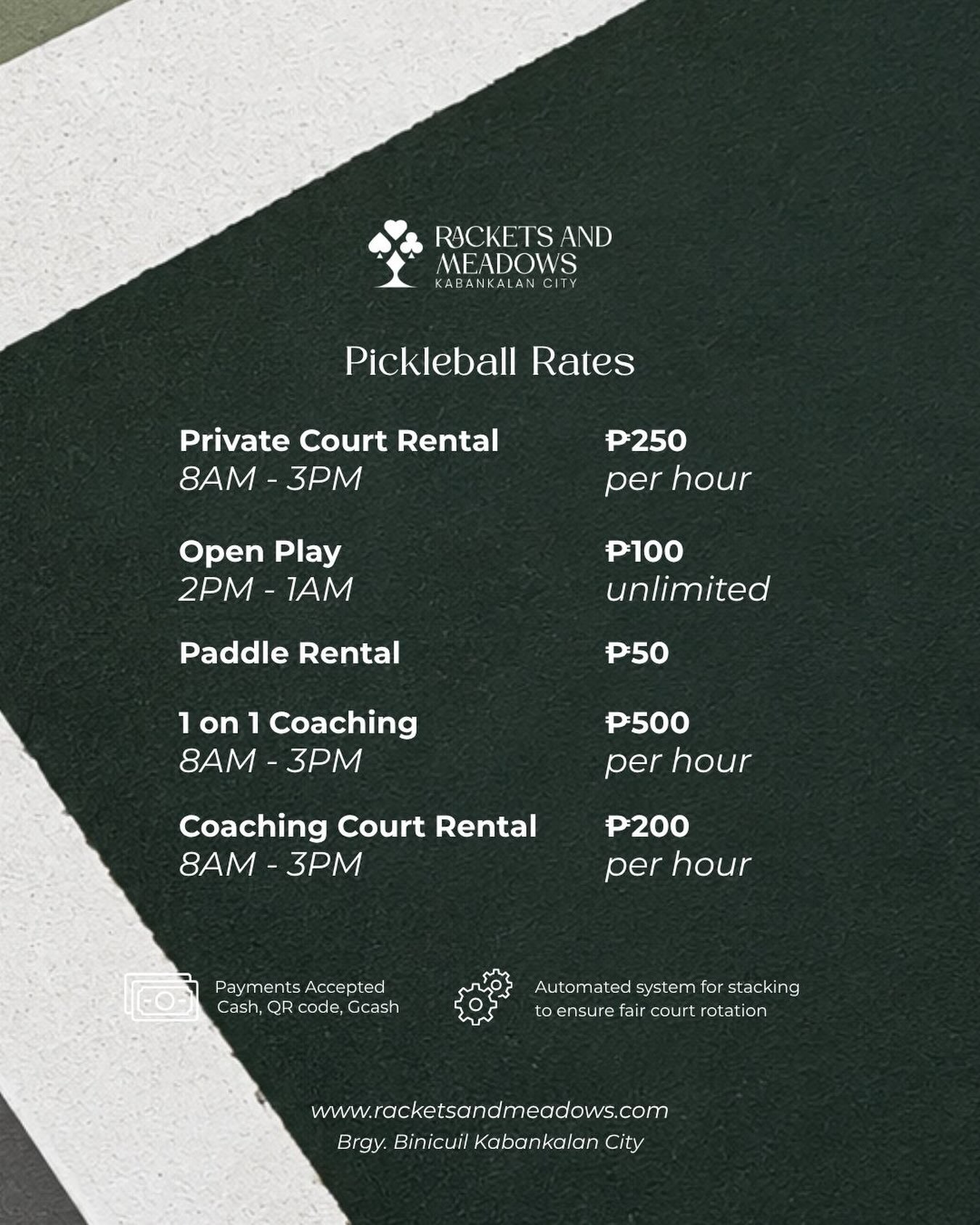 Rackets and Meadows Facebook ad: New rates, more reasons to play.