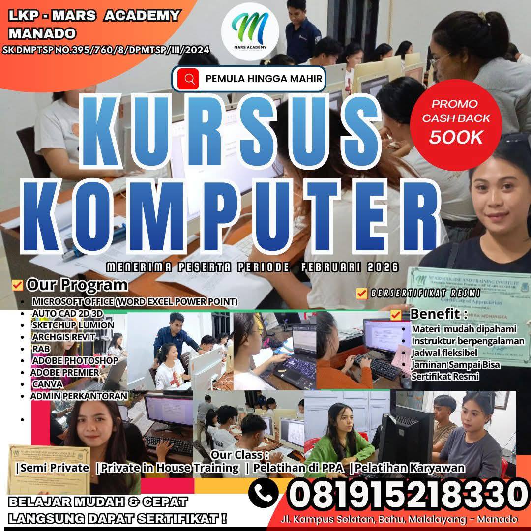 LKP Mars Akademi Manado Facebook ad: KURSUS KOMPUTER