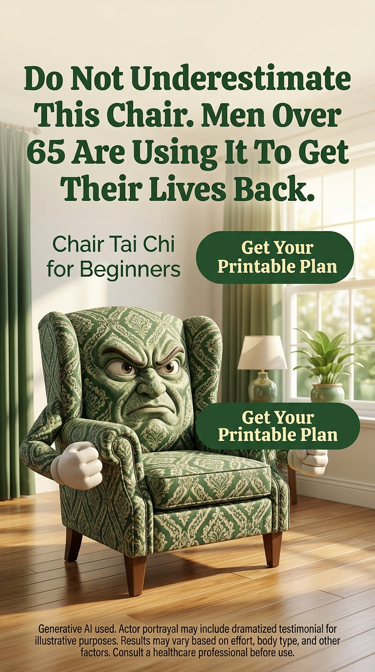 28 Days Chair Tai Chi Challenge Facebook ad: 7 min practice. Real-world strength.