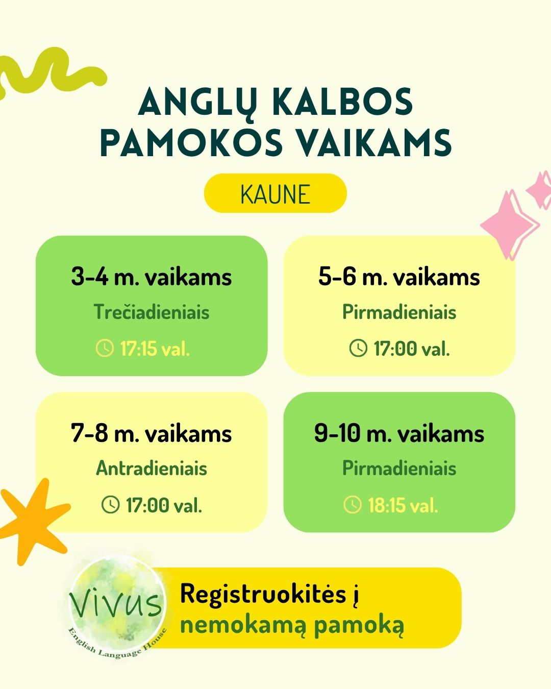 Vivus English Language House Facebook ad: Nemokama pažintinė pamoka_ registracija