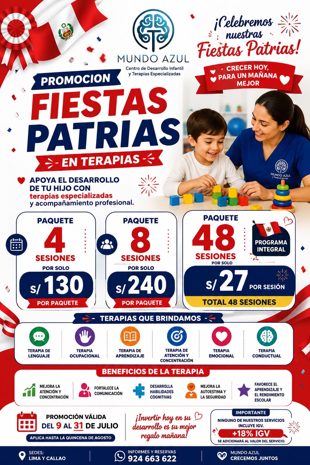 Centro NeuroPediatrico Mundo Azul Facebook ad: ¡PROMOCIÓN ESPECIAL POR FIESTAS PATRIAS!