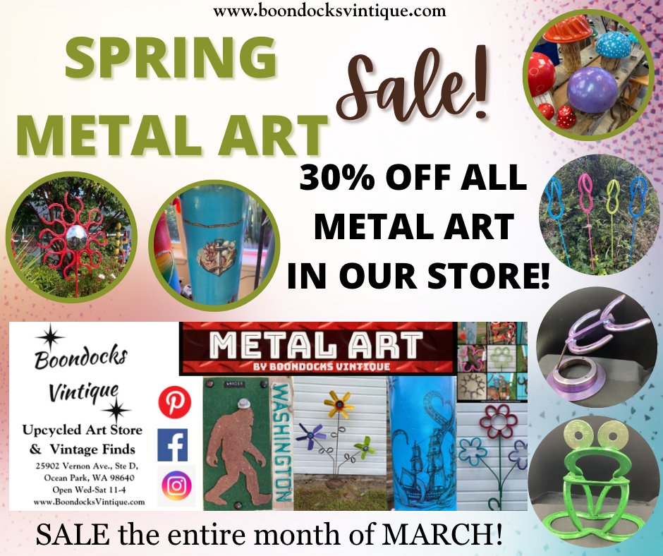 Boondocks Vintique Facebook ad: Shop Boondocks Vintique SPRING METAL ART Sale!