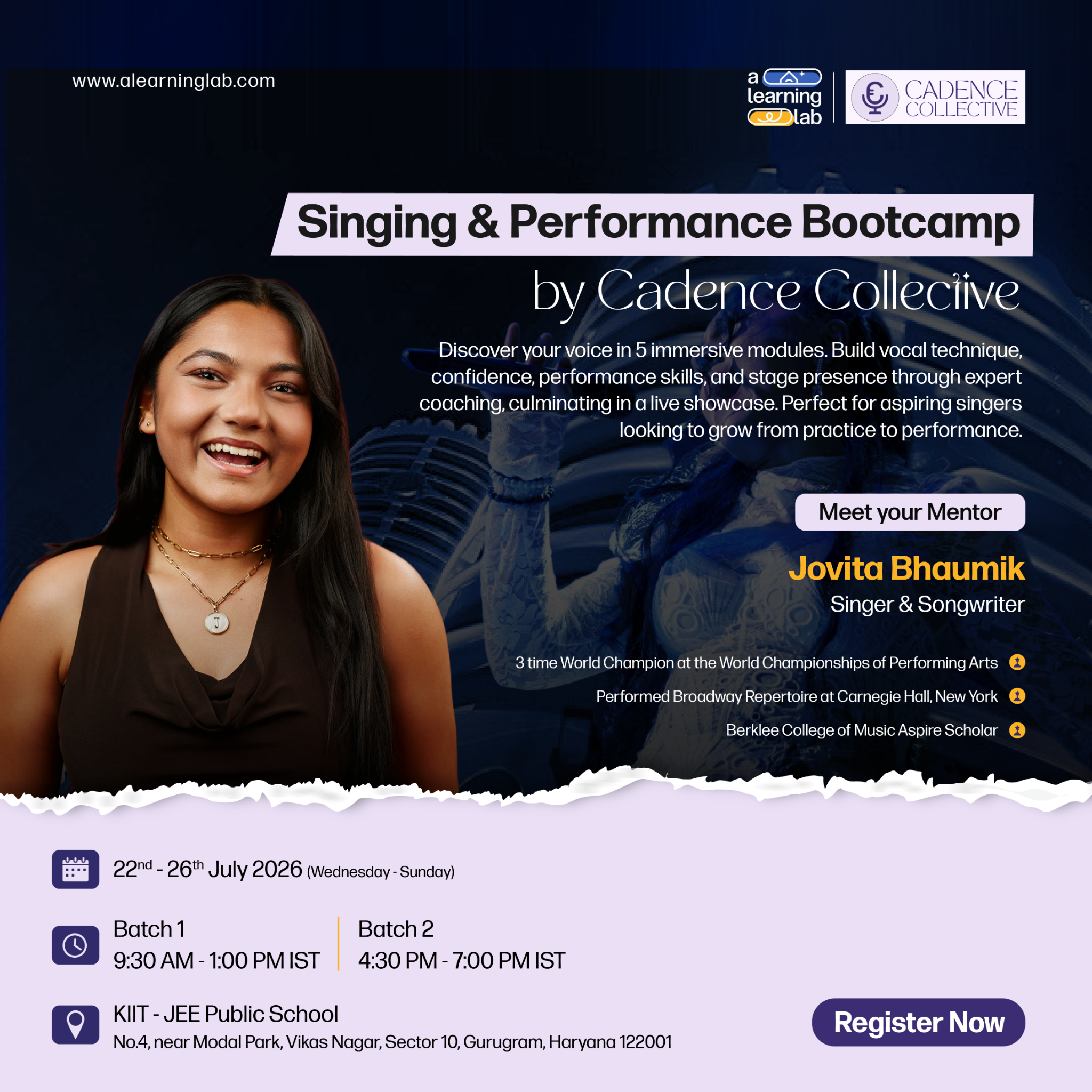 Learninglabglobal Facebook ad: Singing & Performance Bootcamp, Enrol Now