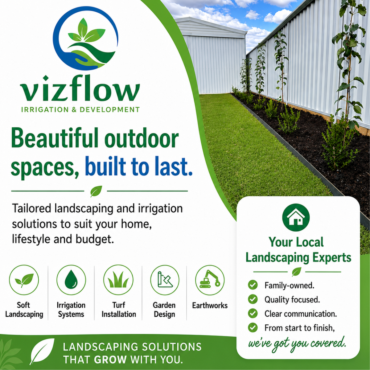 Vizflow Irrigation & Landscaping Facebook ad: Transform Your Outdoor Space