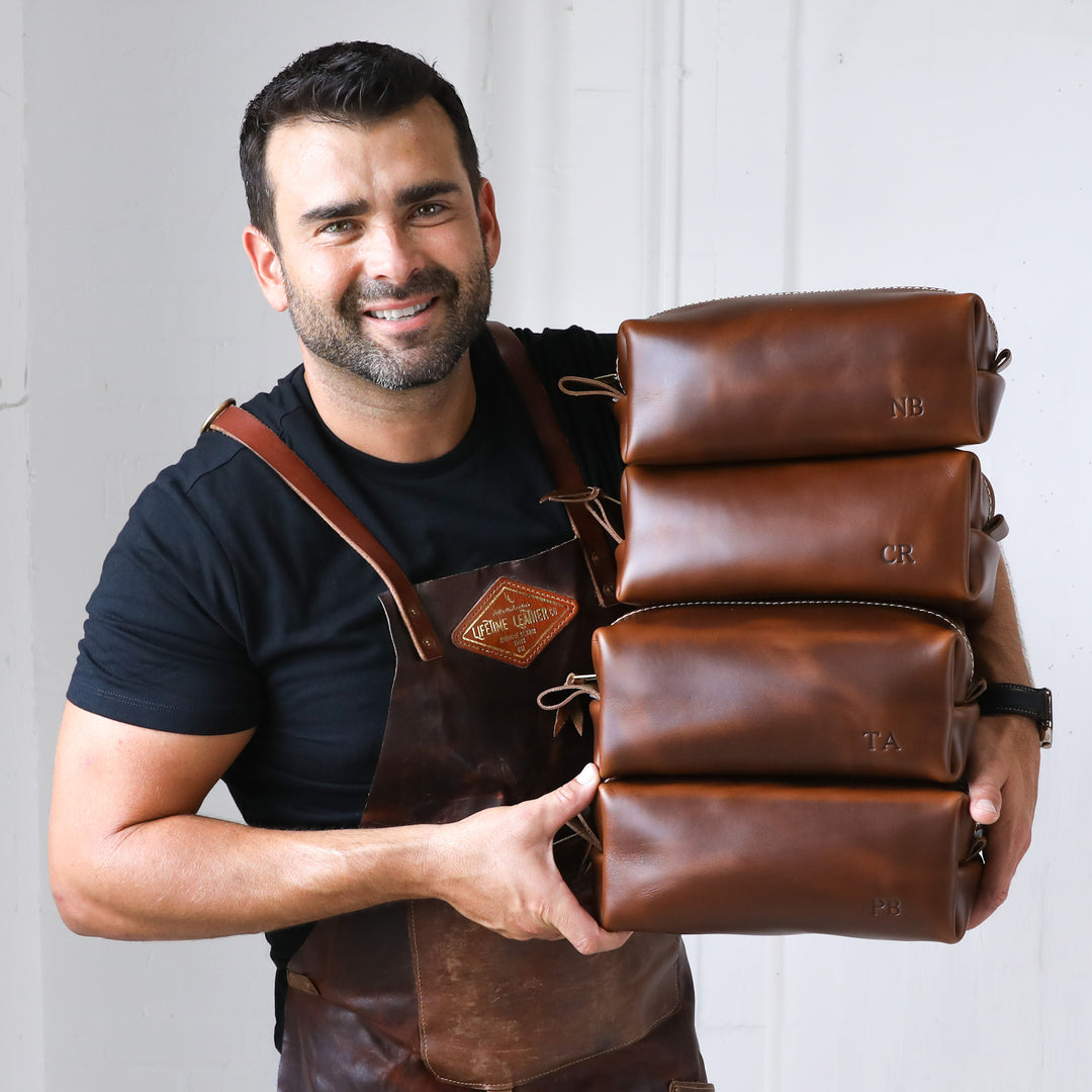 Lifetime Leather Co. Facebook ad: When quality matters, choose a toiletry bag that’s…