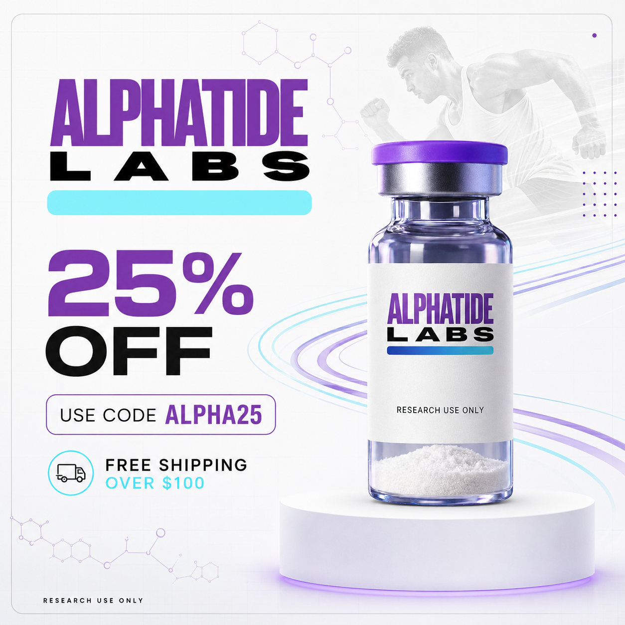 Alphatide Labs Facebook ad: Use Code ALPHA25 for 25% Off
