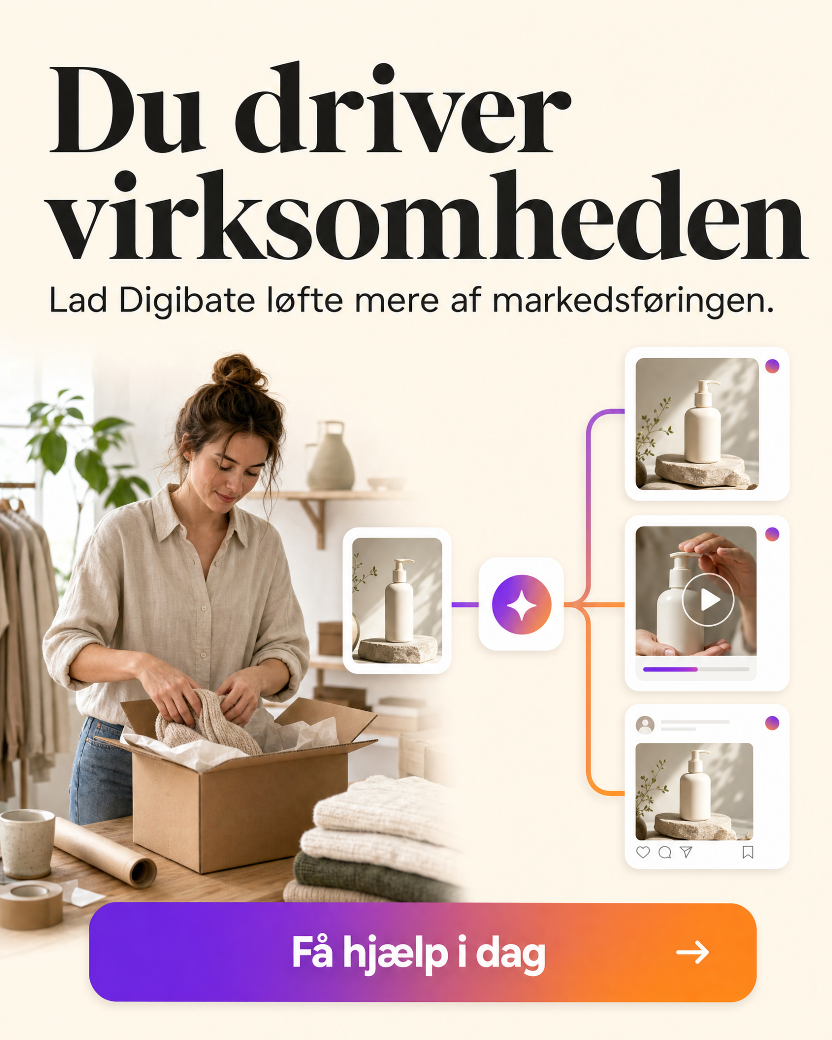 Digibate Facebook ad: Få flere salg med bedre content Prøv gratis i dag.