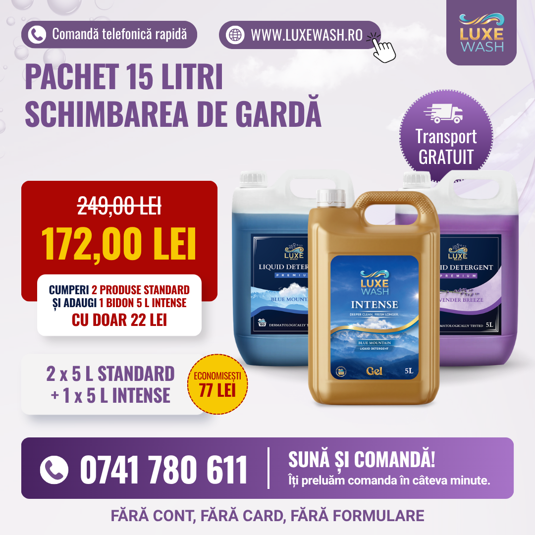 Luxe Wash Europe Facebook ad: Pachet premium, stoc limitat