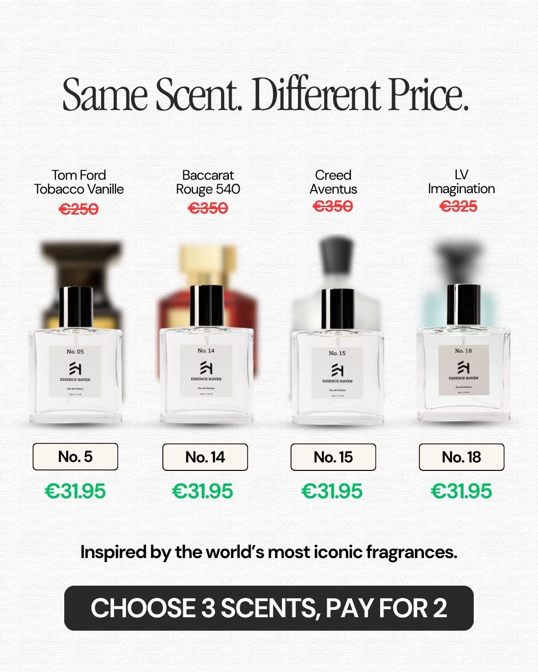The Essence Haven Facebook ad: Buy 2, Get 1 Free: Luxury Fragrances