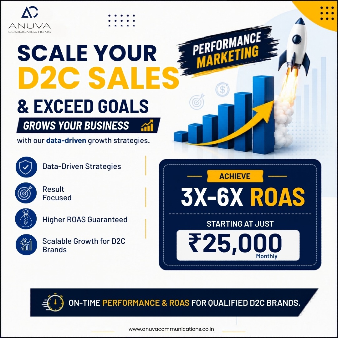 Anuva Communications Facebook ad: Scale your D2C brand with performance marketing. Scale…