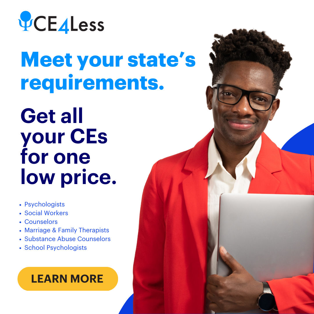 Ce4Less Continuing Education for Psychologists, Social Workers & Counselors Facebook ad