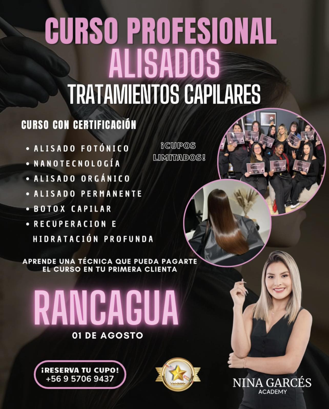 Nina Garcés Academy Facebook ad: RANCAGUA CURSO DE ALISADOS Y TRATAMIENTOS CAPILARES