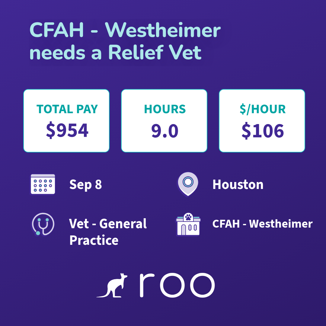 Roo Facebook ad: 4 open vet shifts near Houston on Tuesday…