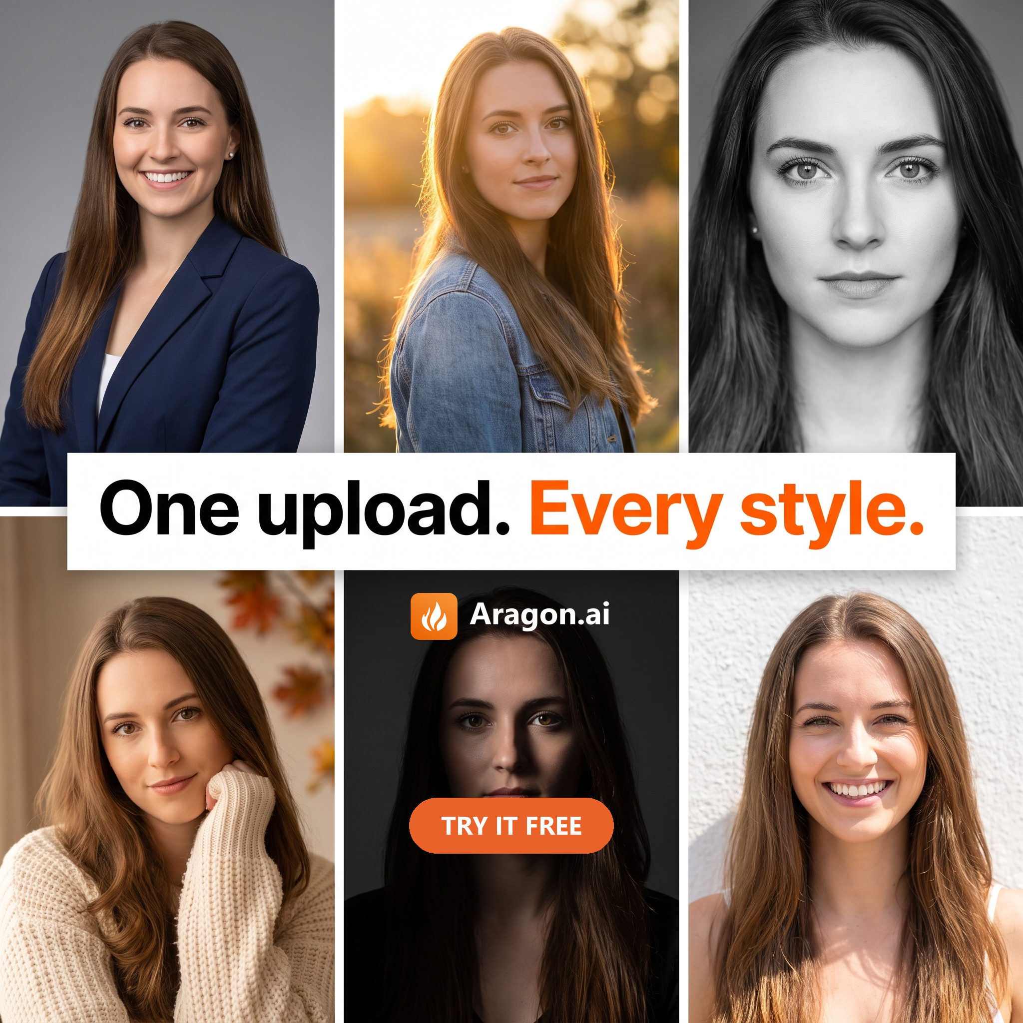 Aragon.ai Facebook ad: One upload. Every style.