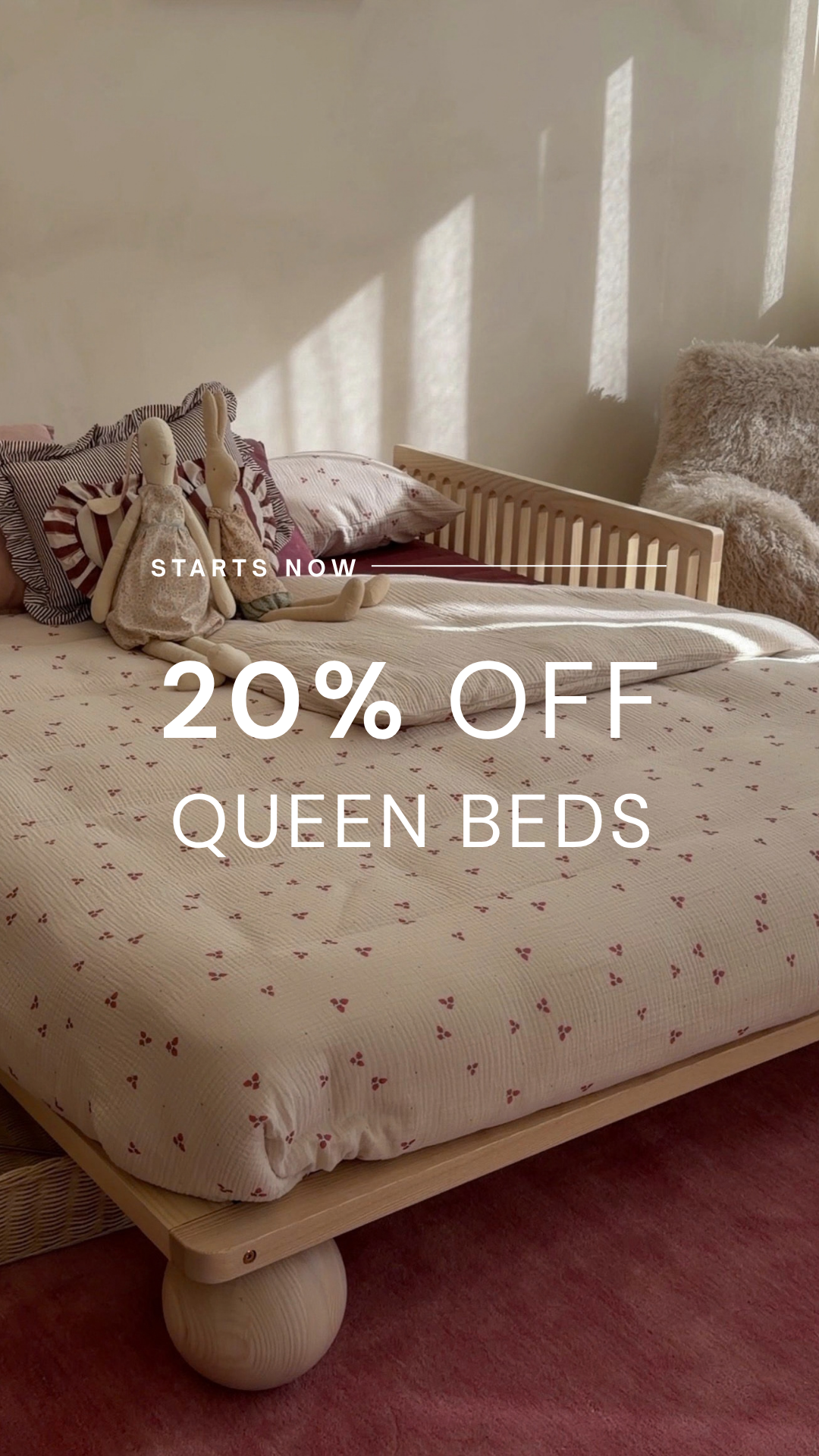 Sacred Bundle Facebook ad: 20% OFF QUEEN BEDS