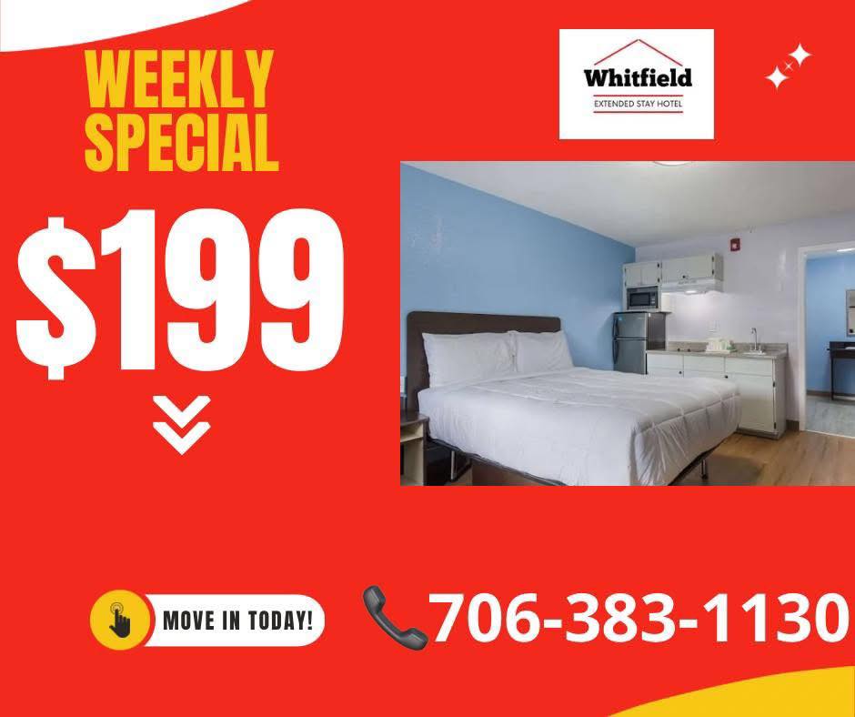 Whitfield Extended Stay Facebook ad: $199 Weekly Special is here!