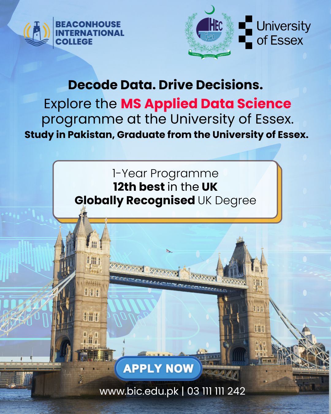 Beaconhouse International College Facebook ad: MS Applied Data Science | UK Degree in Pakistan