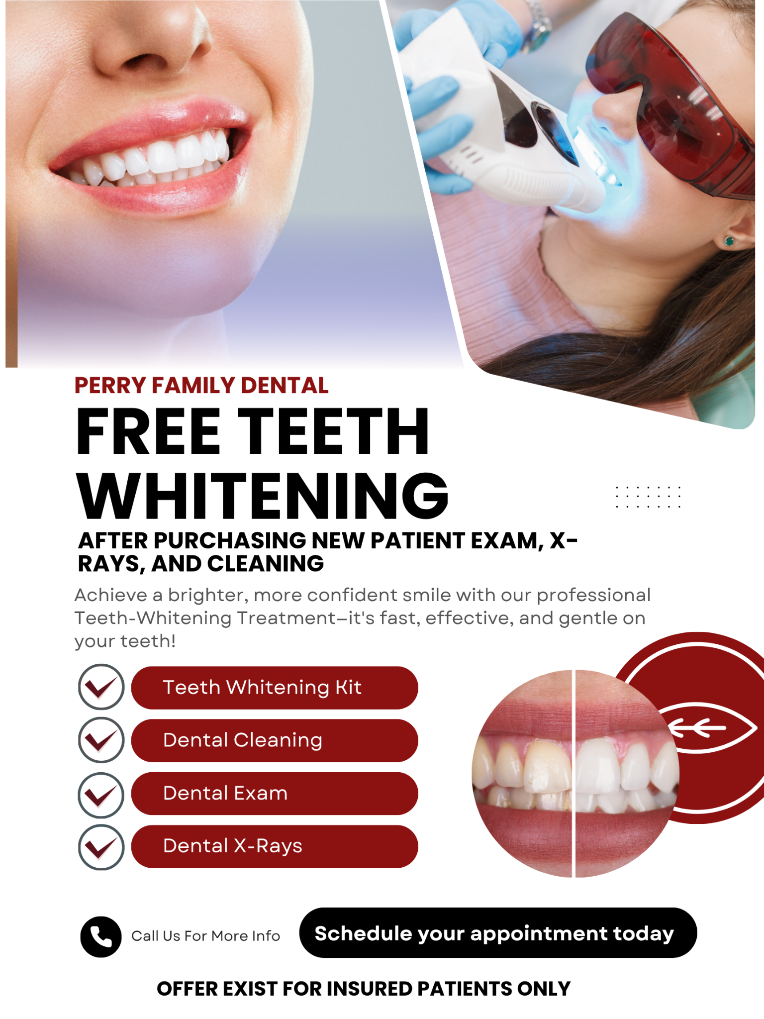 Perry Family Dental Facebook ad: Get a Free Teeth Whitening kit! Limited Time Offer for New…