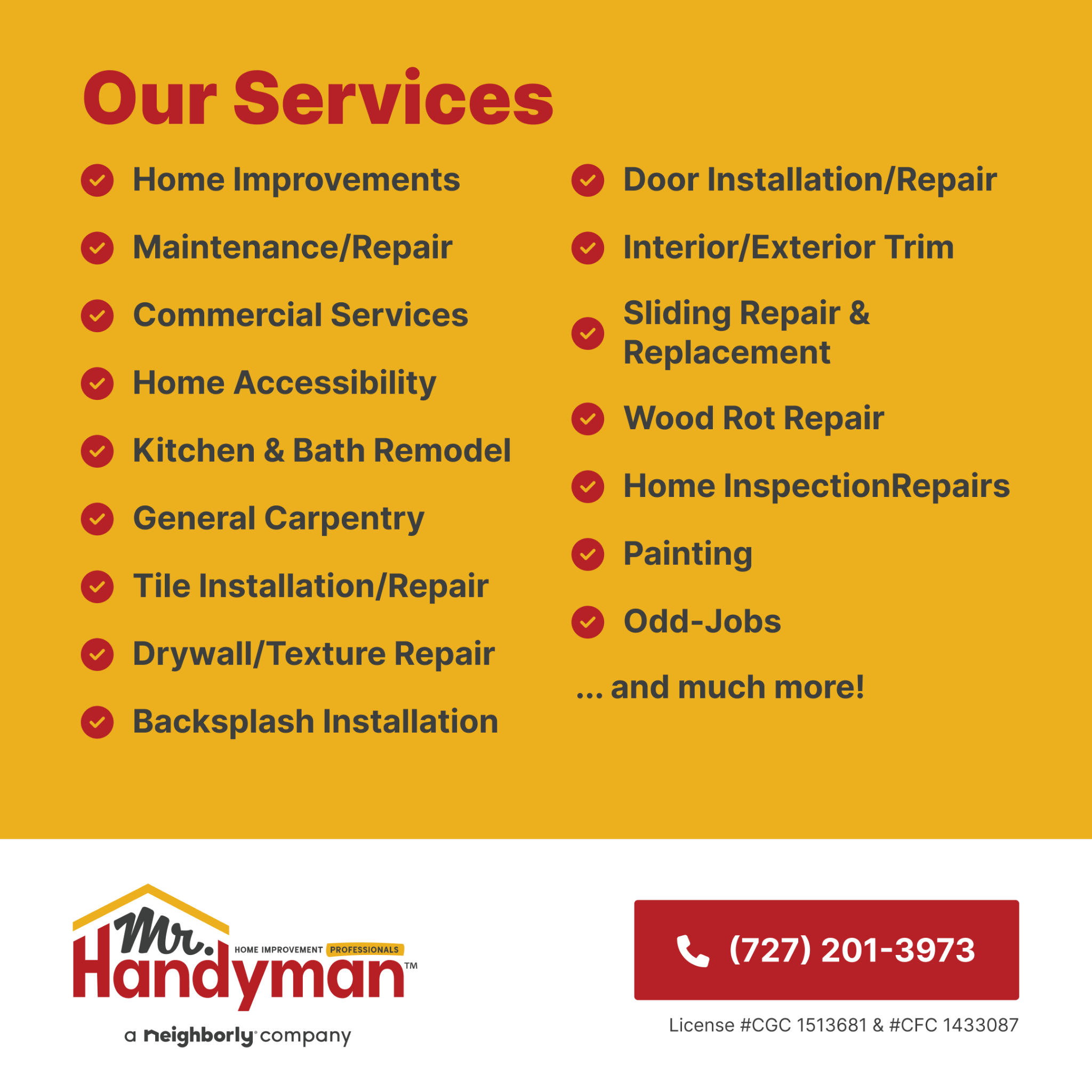 Mr. Handyman serving Palm Harbor, Clearwater and Largo Facebook ad from Jan 30, 2025