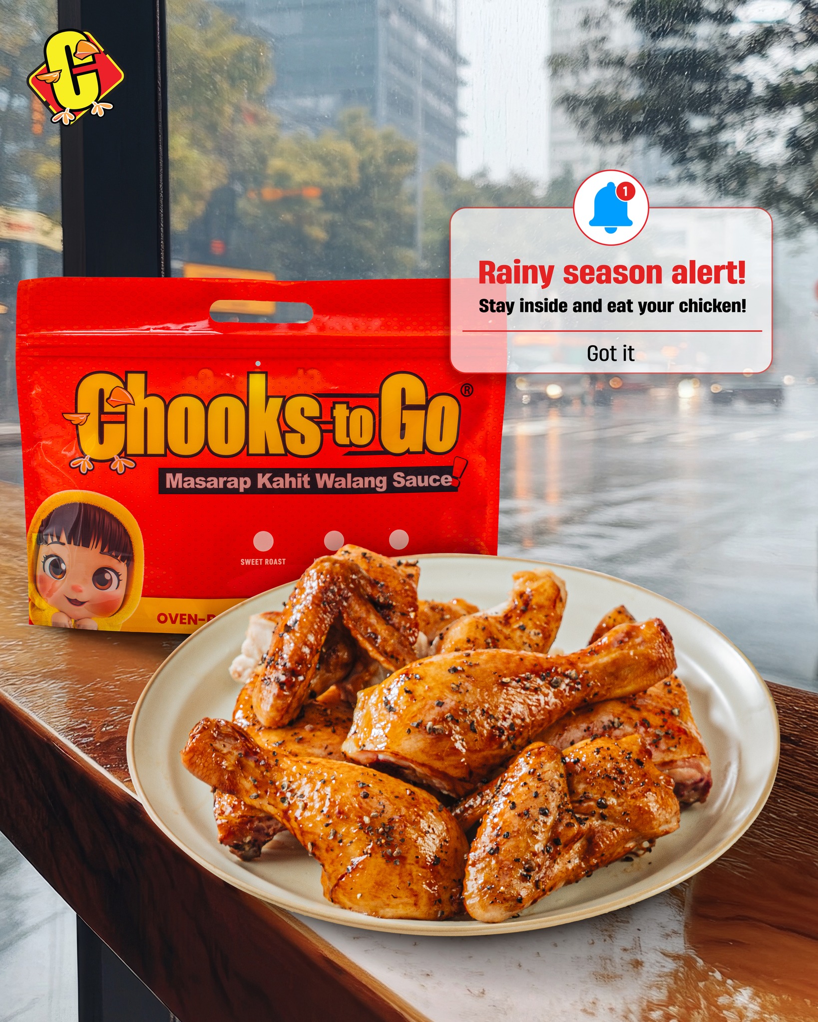 Chooks-to-Go Facebook ad: Stay inside your homes with your favorite Hot…