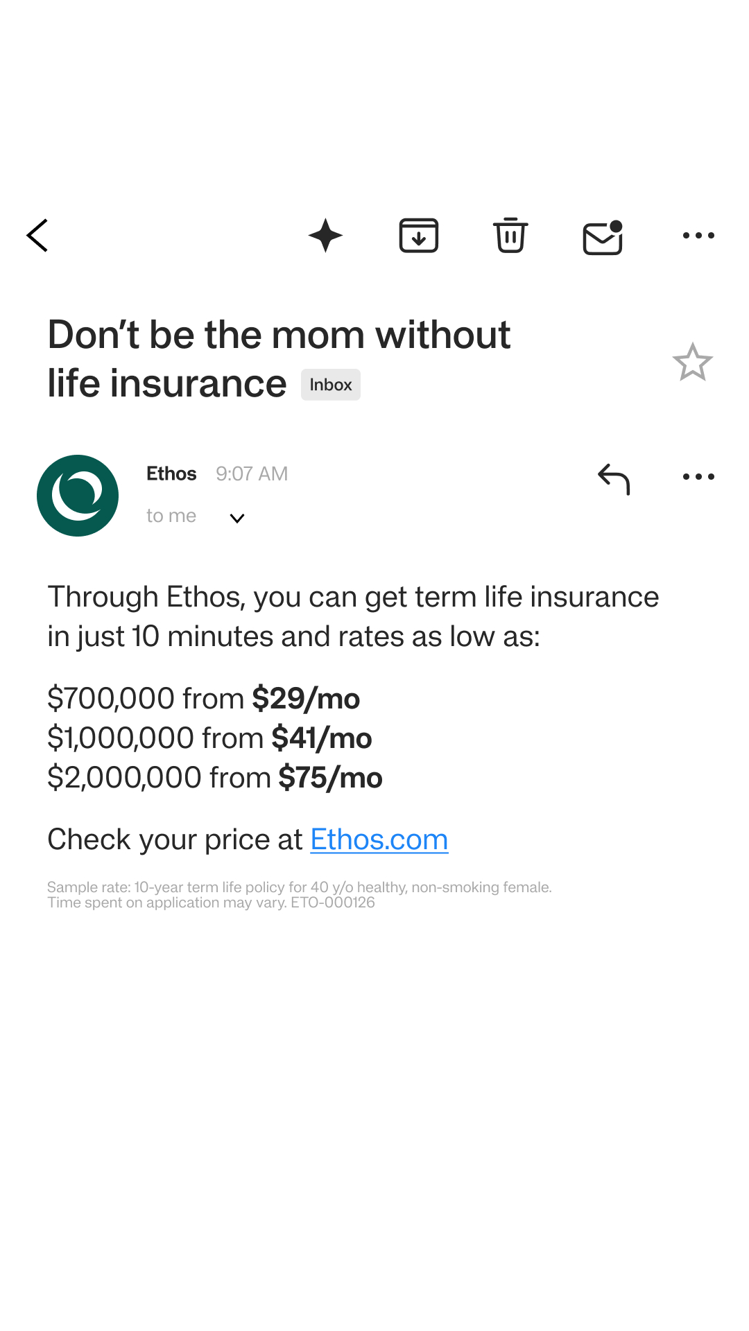 Ethos Facebook ad