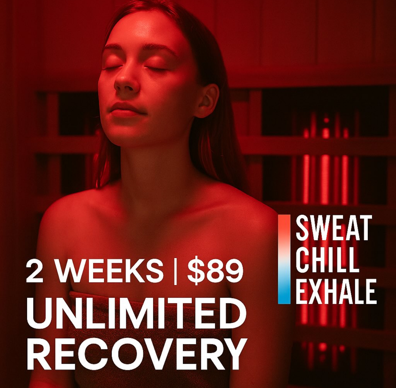Sweat Chill Exhale Facebook ad: Private Sauna + Plunge