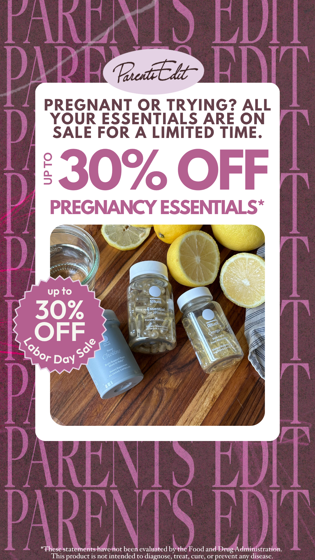Parents Edit Facebook ad: Shop up to 30% off Ritual products during our Labor Day…