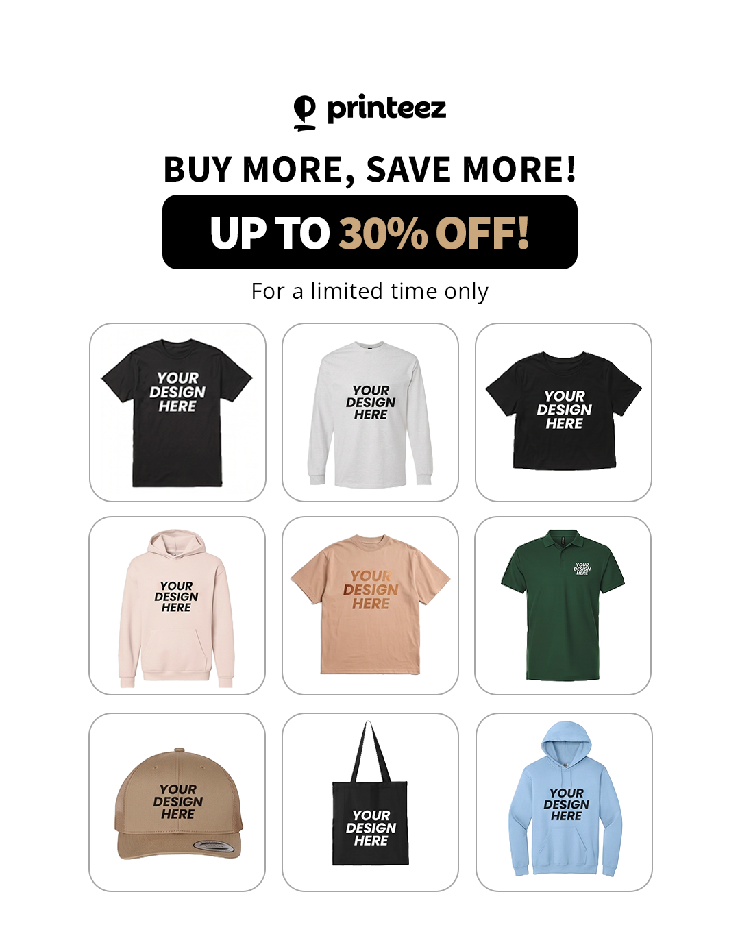 Printeez Facebook ad: Up to 30% OFF