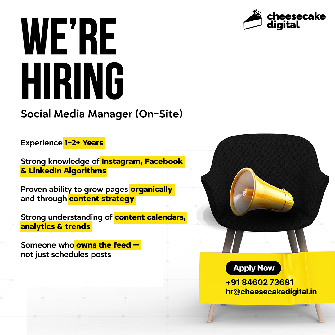Cheesecake Digital - Join Our Team Facebook ad: Hiring Social Media Manager, On-Site in Surat
