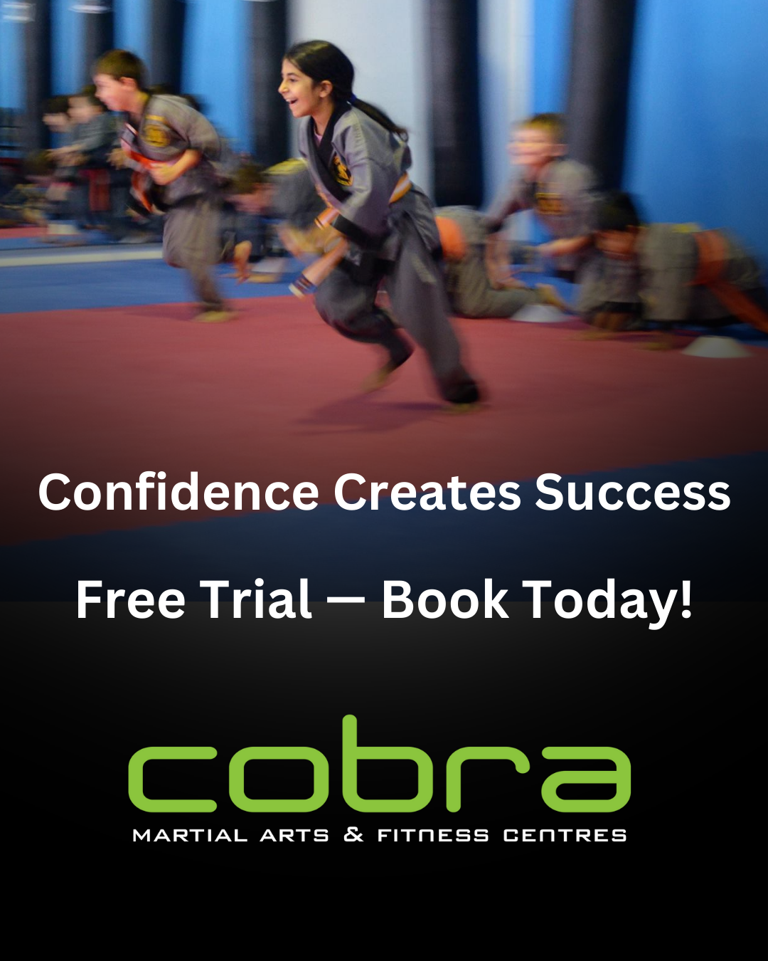Cobra Martial Arts Morley Facebook ad: Free Kids Martial Arts Class!, Morley’s Home of Discipline…