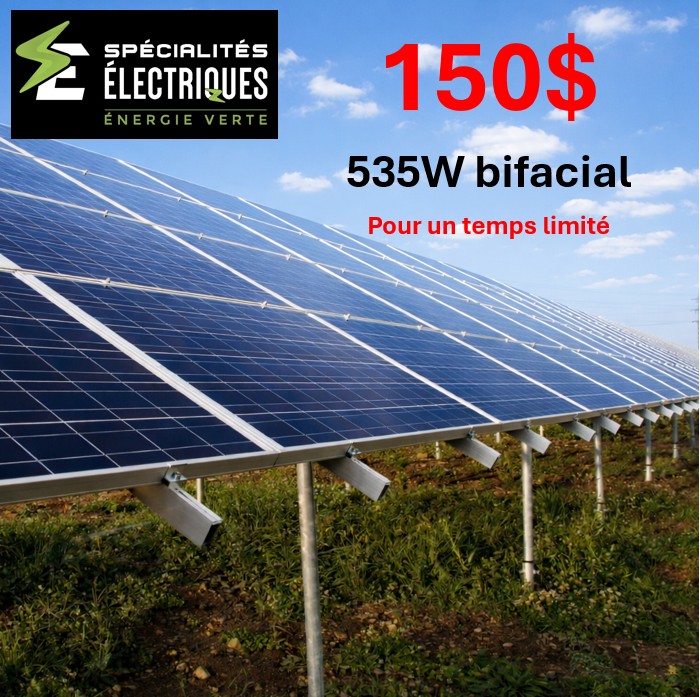 Spécialités Électriques Facebook ad: Panneau solaire 535w à seulement 150$