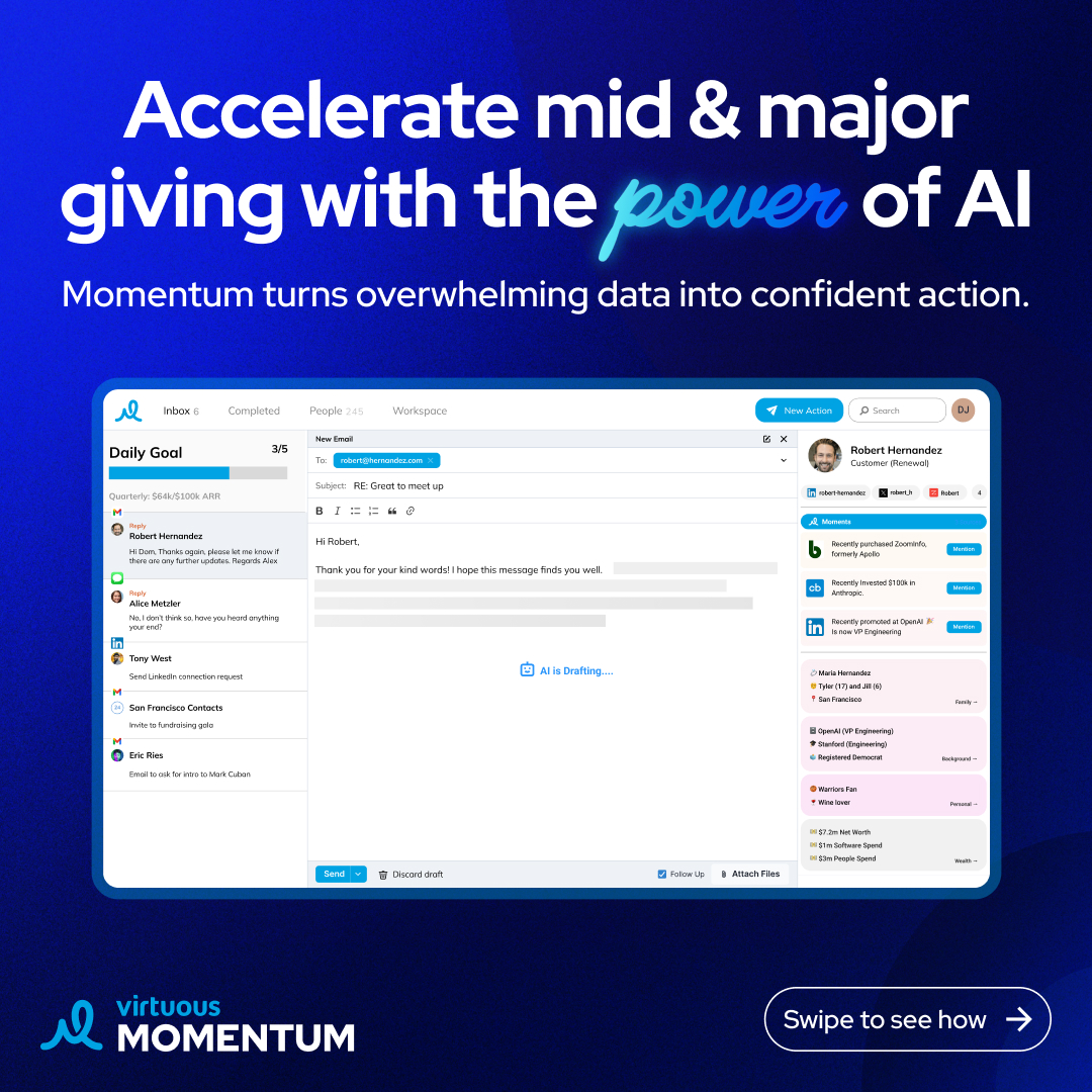 Virtuous Facebook ad: What if every fundraiser had an AI assistant?