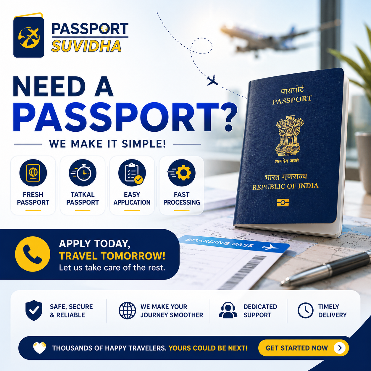 Passport suvidha consultancy Facebook ad: Dreaming of studying, working, traveling, or settling…