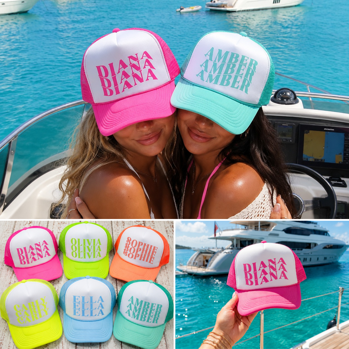Duckbe Custom Gifts Facebook ad: Personalized Wavy Font Cap, Name Retro Style Trucker Hat…