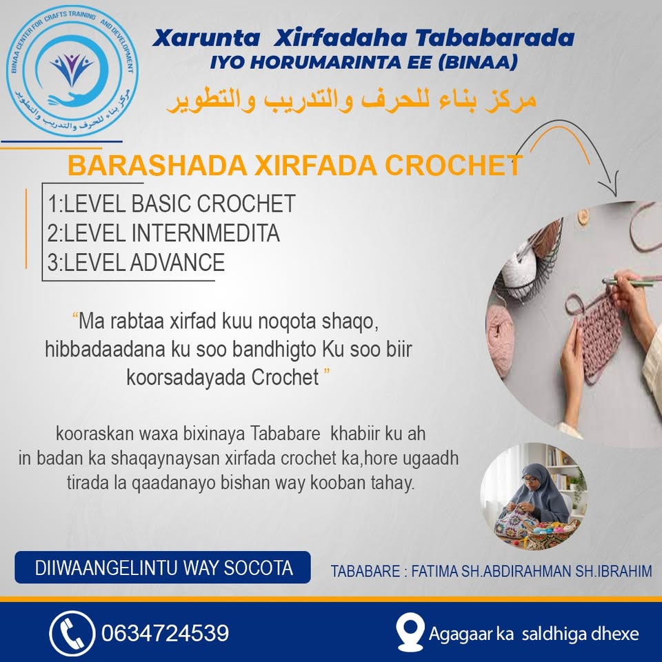 Binaa Center for Crafts Training and Development Facebook ad: Ma rabtaa xirad kuu noqota shaqo.