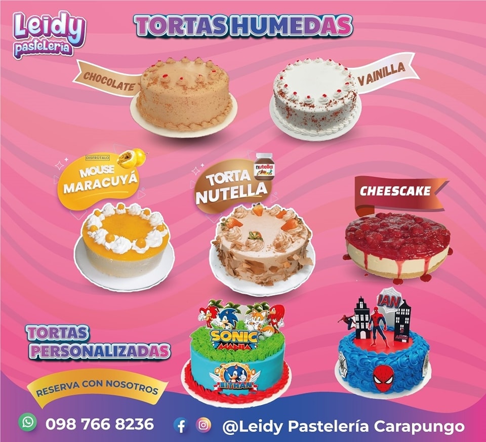 Leidy Pastelería Carapungo Facebook ad: Ofrecemos tortas húmedas, de nutella, mousse de maracuyá.