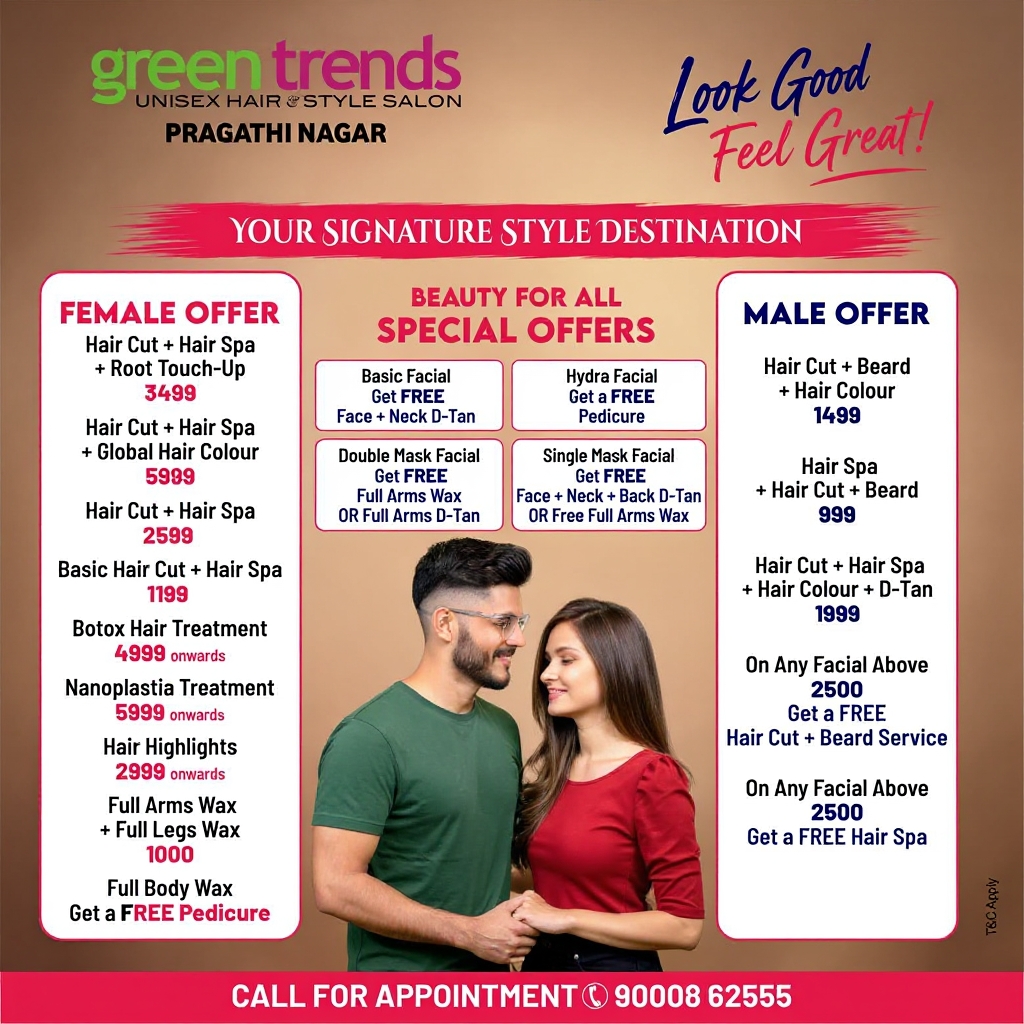 Green Trends Unisex Salon, Pragathi Nagar Facebook ad: Chat with us