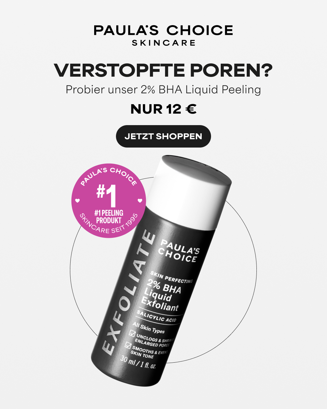 Paula's Choice Facebook ad: Jetzt 12 € + gratis Versand