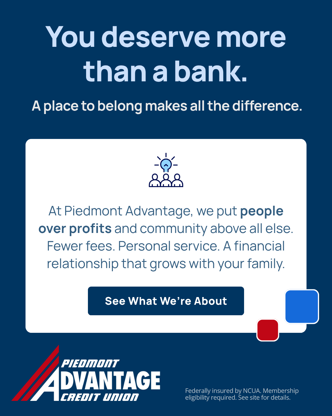 Piedmont Advantage Credit Union Facebook ad: More Than Banking