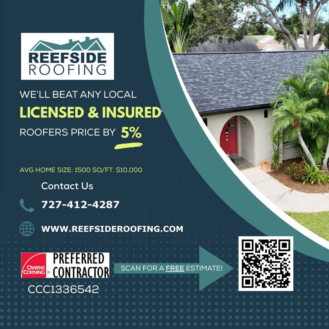 Reefside Roofing Facebook ad: We’ll Beat ANY Roofer’s Price by 5%, Tampa Bay!