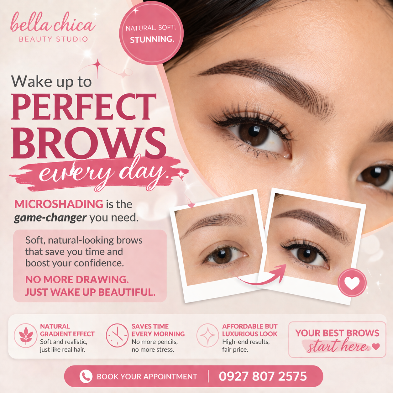 Bella Chica Beauty Studio-Valenzuela Facebook ad: GET NATURAL, FULLER BROWS BOOK NOW