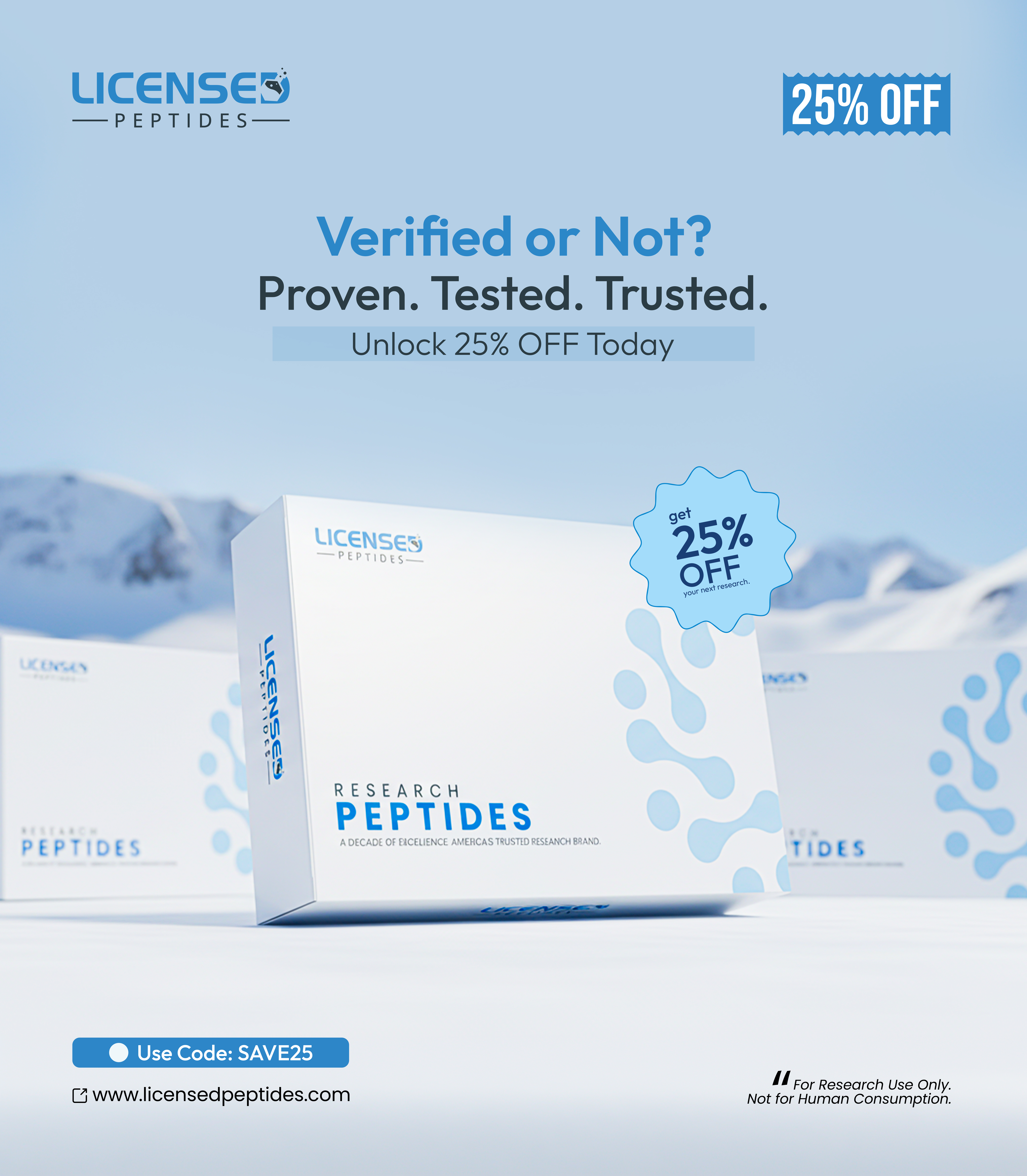 LicensedPeptides.com Facebook ad: 25% OFF Sale Ends Soon