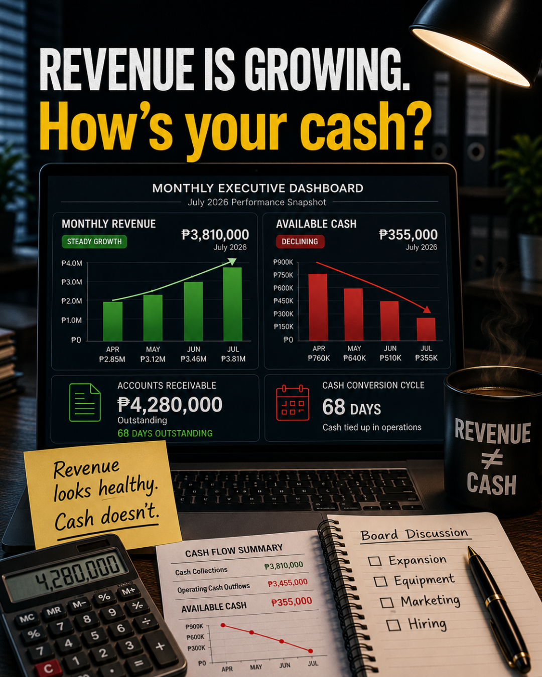 Training For Less Facebook ad: Revenue Is Growing. How's Your Cash?