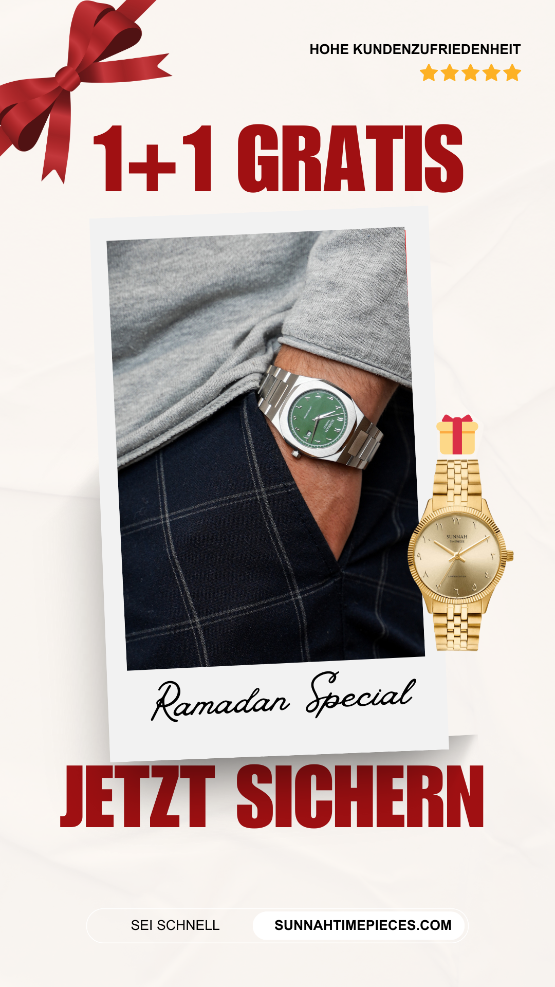 Sunnah Timepieces Facebook ad: AKTION: 1+1 Ramadan Spezial