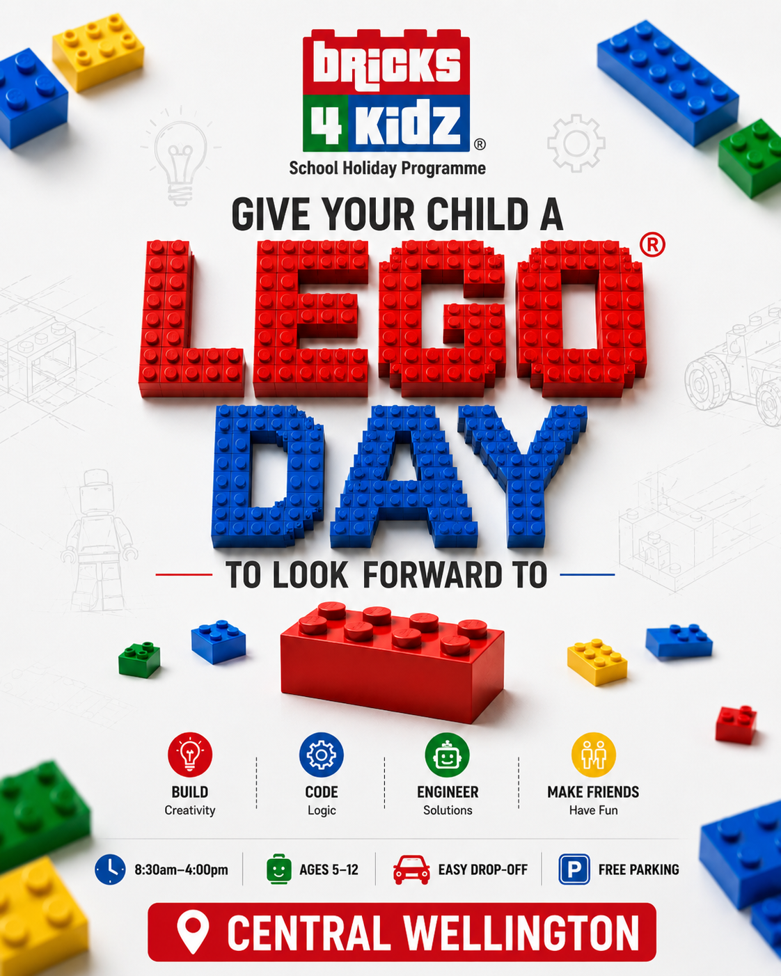 Bricks 4 Kidz Wellington North Facebook ad: LEGO School Holiday Care