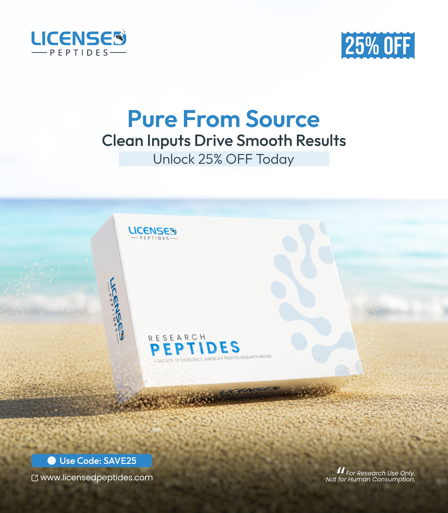 Licensed Peptides Research Facebook ad: 25% OFF Sale Ends Soon