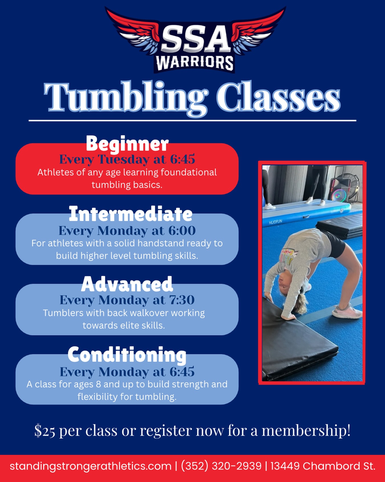 Standing Stronger Athletics Facebook ad: SSA Tumbling Classes