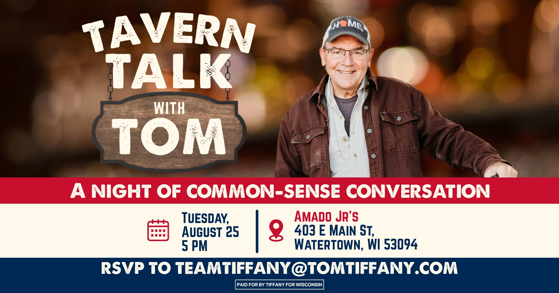 Tom Tiffany Facebook ad: Watertown Tavern Talk with Tom Tiffany