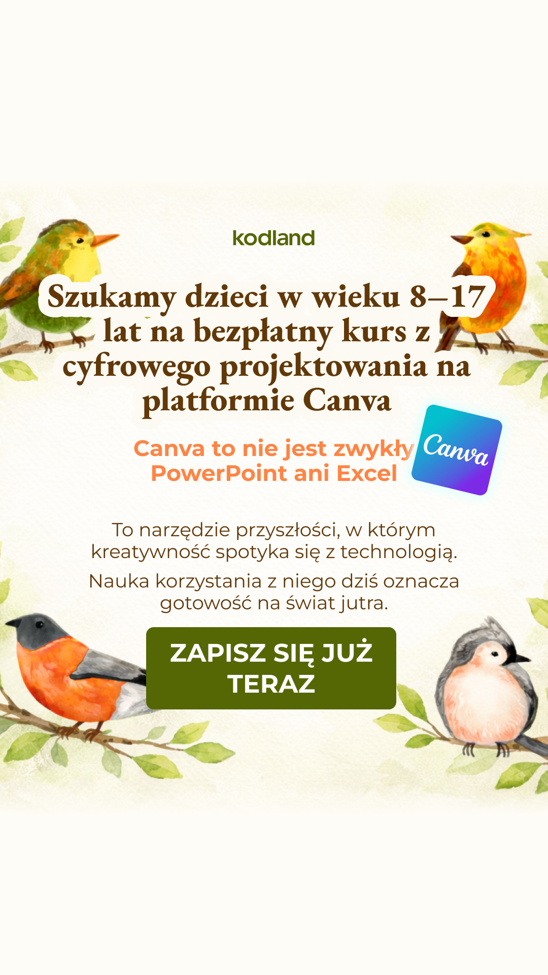 Kodland Polska Facebook ad: Darmowy kurs tworzenia animacji!